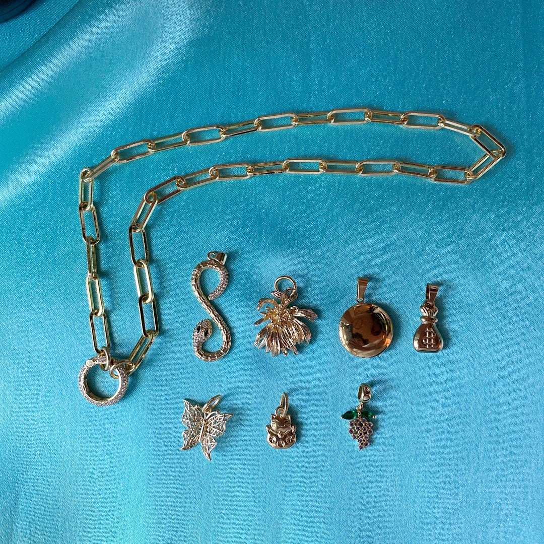 Gold Charm Holder Necklace W/ DIY Clip Customizable Length Etsy UK