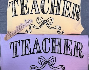 Embroidered Teacher Crewneck Sweatshirt, Teacher Bow Sweatshirt, Coquette Teacher Sweater, Teacher Appreciation Gift, Aesthetic Teacher Shir