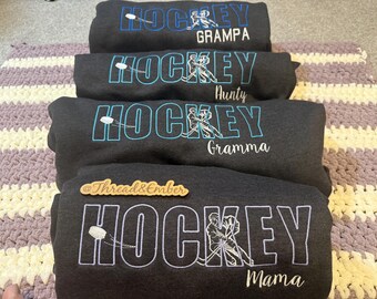 Hockey Mom Crewneck Sweatshirt, Personalized Hockey Sweatshirt, Custom Hockey Family Shirt, Embroidered Hockey Apparel