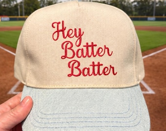 Baseball Trucker Hat, Hey Batter Batter Hat, Baseball Mom Hat, Game Day Hat, Retro Baseball Cap, Snapback Hat