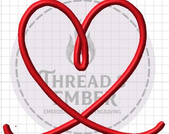 Valentine Heart Machine Embroidery File – Cursive Heart Instant Download – 5” 6” 7”