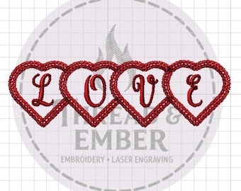 Valentine Heart Machine Embroidery File – Love Hearts Applique Instant Download – 5” 6” 7” 8”