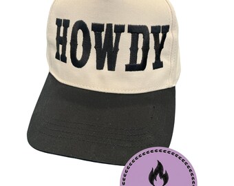 Howdy Trucker Hat, Western Cowgirl Hat, Embroidered Cowboy Hat, Retro Western Cap, Country Concert Outfit Hat, Snapback Hat