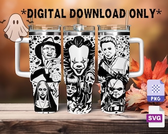 Cult Classic Tumbler Laser Wrap SVG: Engraved Horror Characters 40 oz Tumbler (Download Only)