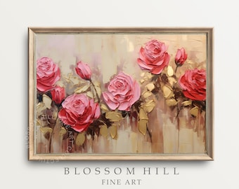 Flower Wall Art Painting Floral Wall Art Decor Living Room Wall Art Prints Bedroom Printable Abstract Big Wall Art Botanical Pink Roses Art