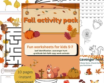 Fall Activity Pack for Kids | Printable Worksheets | Autumn & Thanksgiving Homeschool Printables
