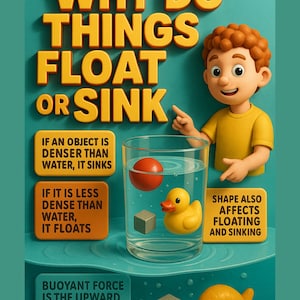 3D Kids Educational Poster | Why Do Things Float Or Sink? | Fun Wall Art for Boys & Girls | Nursery Decor | STEM Learning Gift | Classrooms