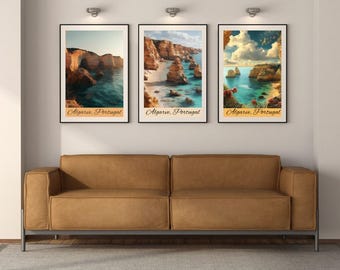 Algarve, Portugal, Set of 3 Wall Art Posters, Cafe Wall Decor, Home Wall Art, Digital Download, World Poster Design Art