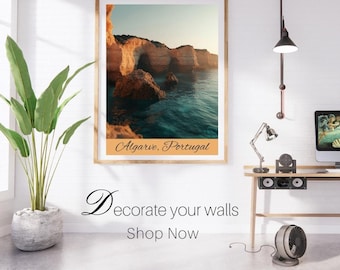 Algarve, Portugal, Wall Art Posters, Cafe Wall Decor, Home Wall Art, Digital Download, World Poster Design Art