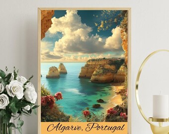Algarve, Portugal, Wall Art Posters, Cafe Wall Decor, Home Wall Art, Digital Download, World Poster Design Ar