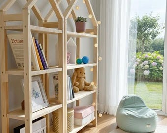 Estantería Montessori para niños, expositor de libros con frente de madera.