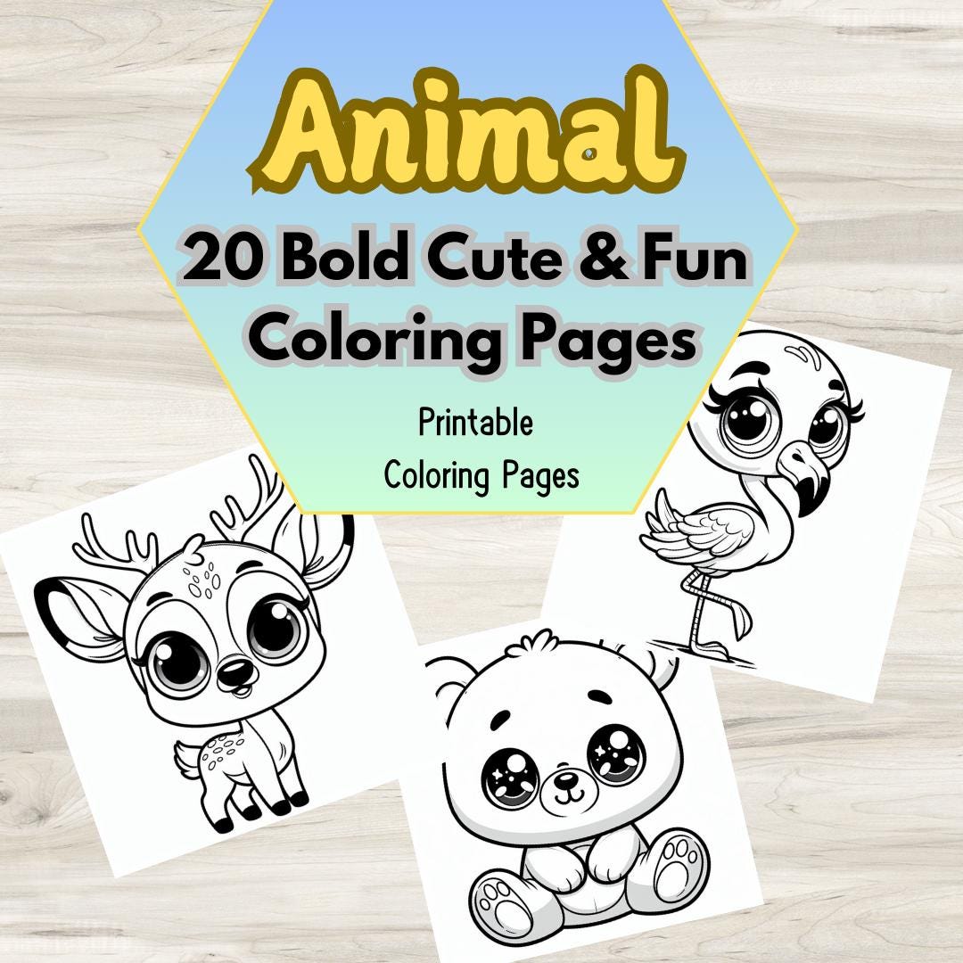 25 Big &amp; Bold Cute Animals Coloring Pages, Digital Download Simple ...