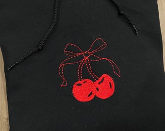 Embroidered Cherry Bow Hoodie or Crewneck, Coquette Sweatshirt