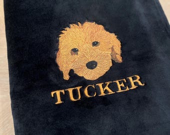 Embroidered Pet Portrait Blanket, Custom Dog Lover Gift