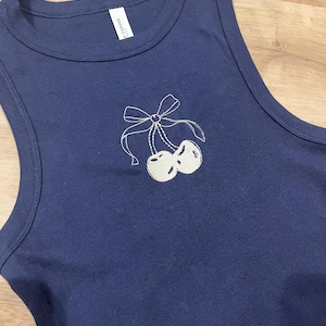 Cherry bow embroidered tank top, cute tanks, trendy bows