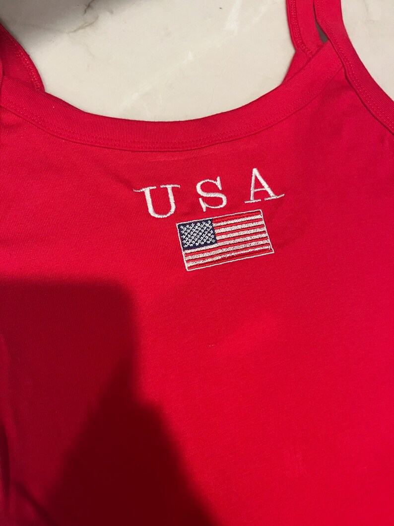 USA Embroidered Tank Top, 4th of July Bella Canva Shirt image 3