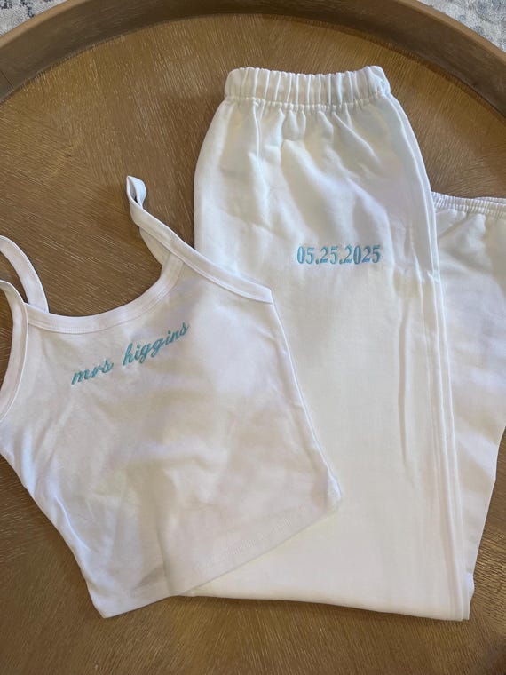 Bride Embroidered Tank and Sweatpants Set, Cuff Bottom Sweats