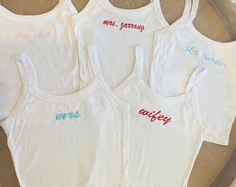 Bride embroidered tank top, bride tank top, personalized tank, custom embroidery