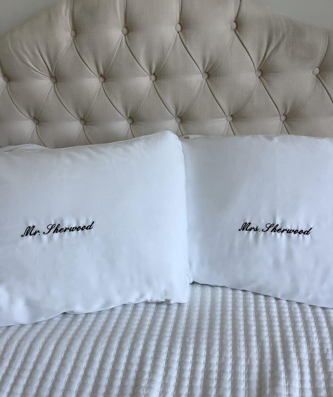 Custom Embroidered Pillow Cases, Mr & Mrs, Cotton Set of 2