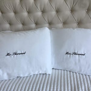 Custom Embroidered Pillow Cases, Mr & Mrs, Cotton Set of 2