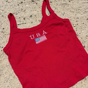 USA Embroidered Tank Top, 4th of July Bella Canva Shirt image 1
