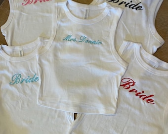 Bride embroidered tank top, wedding tank top, mrs tank, embroidered tank cute tops, trendy women’s tank