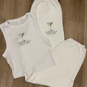 Embroidered Bridal Tank Top and Sweatpants Set, Bachelorette Party