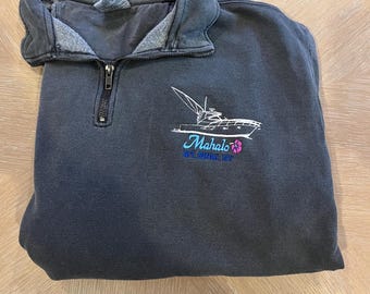 Embroidered Boat Quarter Zip Sweatshirt, Custom Comfort Colors