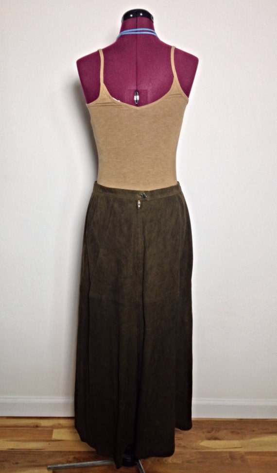 Vintage Suede skirt sz 10 midi Coldwater Creek lined pale olive green
