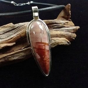 Sterling Silver Pendant, Dead Ringer Jasper Stone, Elongated Teardrop Shape, 925 Handmade Pendant, Semiprecious Gemstone Jewelry image 3