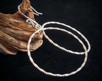 Sterling Silver Wire Hoop Earrings, Casual Style Artisan Jewelry, Pretty Beaded Look Wire