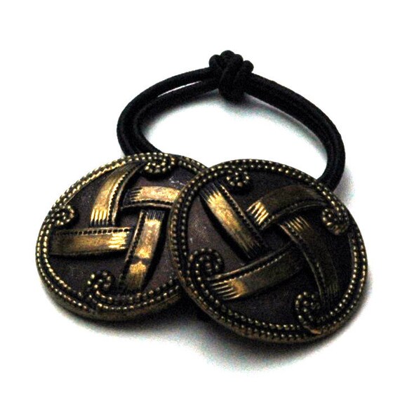 Decorative Hair Tie Made With Vintage Brass Buttons Pretty Etsy