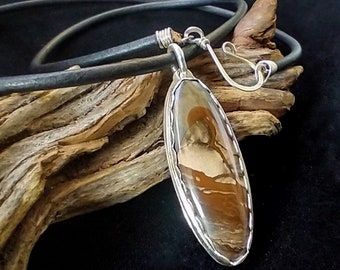 Deschutes Jasper Sterling Silver Pendant, Oval Stone, Handcrafted Silver Jewelry, Mountain Scene Designer Cabochon, Picture Jasper