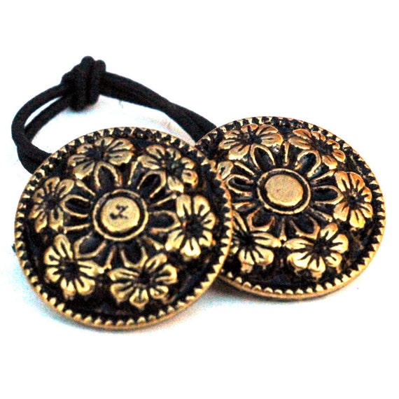 Metal Ponytail Holder Flower Wreath Design Antiqued Brass Etsy
