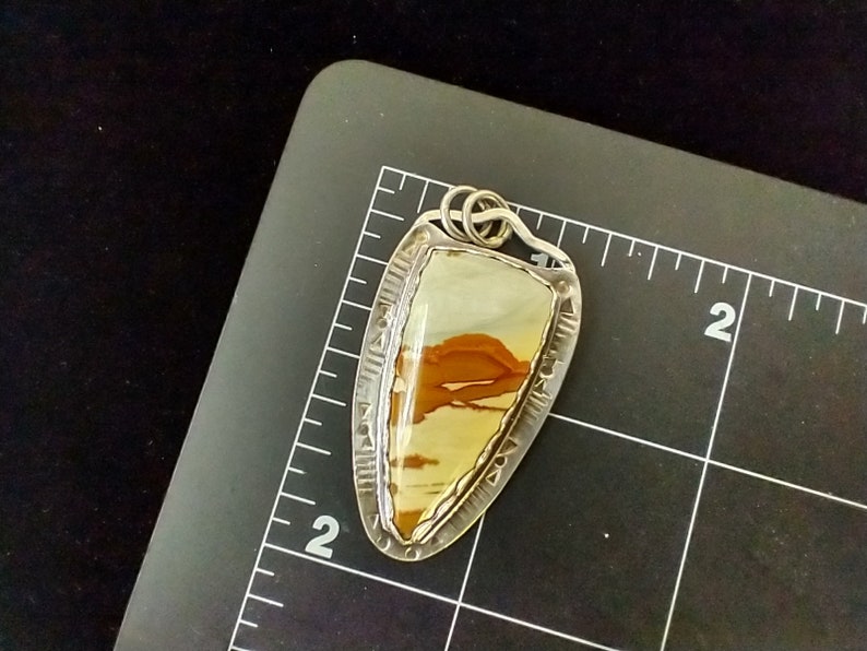 Owyhee Jasper Sterling Silver Pendant, Gothic Point Shape Designer Cabochon, Hand Stamped Pattern on Sterling Silver, Picture Jasper image 7