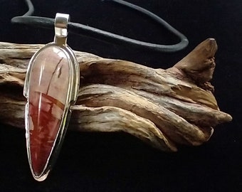 Sterling Silver Pendant, Dead Ringer Jasper Stone, Elongated Teardrop Shape, 925 Handmade Pendant, Semiprecious Gemstone Jewelry