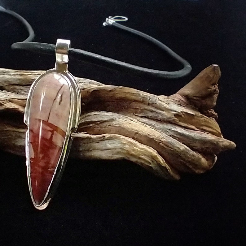 Sterling Silver Pendant, Dead Ringer Jasper Stone, Elongated Teardrop Shape, 925 Handmade Pendant, Semiprecious Gemstone Jewelry image 1