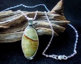 Owyhee Jasper Sterling Silver Pendant, Oval Shape Designer Cabochon, Picture Jasper Silver Necklace, Handcrafed Artisan Jewelry