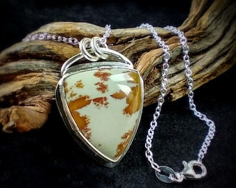 Owyhee Jasper Sterling Silver Pendant,  Gothic Point Shape Designer Cabochon, Handcrafted Sterling Silver Necklace, Picture Jasper Jewelry