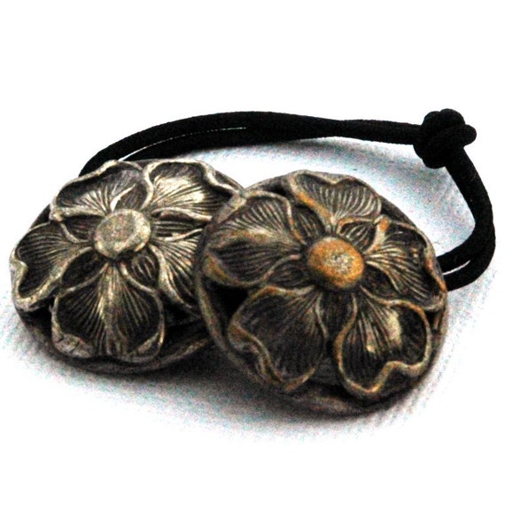 Metal Ponytail Holder Made With Vintage Buttons Matte Silver Etsy