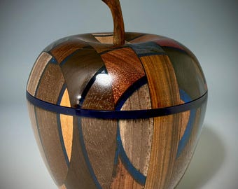 Multi-Colored Hardwood & Resin Apple Shaped Box