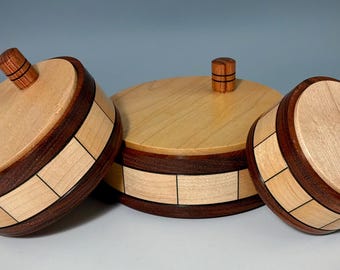 One Maple Segmented Ring-Three Lathe Turned Jewelry Boxes