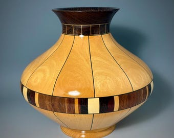 Vintage Stave Constructed Hardwood Dry Vase-Signed and Dated
