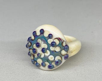 Unique handmade ivory glass ring, lampwork technique, artisan jewlery