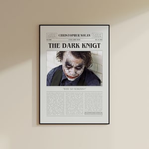 The Dark Knight Poster, Christopher Nolan, Filmplakat, Retro Zeitung, Schwarz Weiß Wand Kunst, Vintage Retro Kunstdruck, Individuell gemustertes Filmplakat