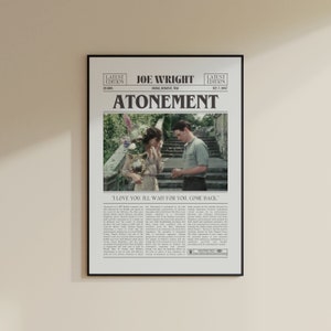 Atonement Poster, Joe Wright, Retro Zeitung Film Poster, Schwarz Weiß Wand Kunst, Vintage Retro Kunstdruck