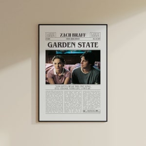 Póster de Garden State, Zach Braff, póster de película de periódico retro, arte de pared en blanco y negro, impresión de arte retro vintage