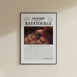 Póster de Ratatouille, Brad Bird, póster de película, periódico retro, arte de pared en blanco y negro, impresión de arte retro vintage, póster de película personalizado
