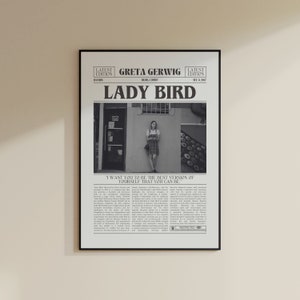 Lady Bird, Greta Gerwig, póster de película de periódico retro, arte de pared en blanco y negro, impresión de arte retro vintage