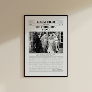 La historia de Filadelfia, George Cukor, póster de película, periódico retro, arte de pared en blanco y negro, impresión de arte retro vintage, póster de película personalizado
